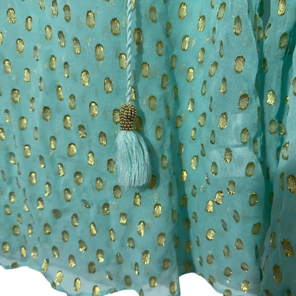 Lilly Pulitzer Womens Sheer Top Size XS Tie Neck Gold Polka Dot Elastic Wrist - Picture 4 of 4